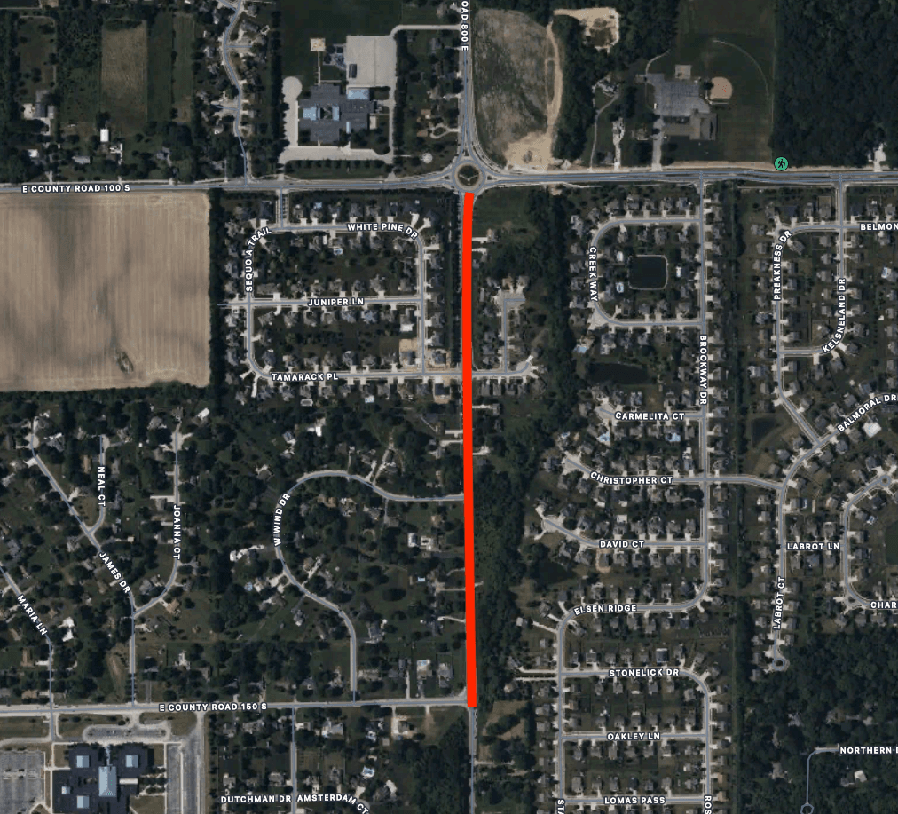 Map screen shot with a red line indicating the path being worked on in post.